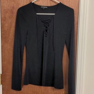 Express Lace Up Top in Navy, Size Medium